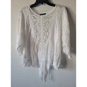 SPIAGGIA DOLCE Women's Embroidered Boho Blouse Crochet Size M 100% Cotton